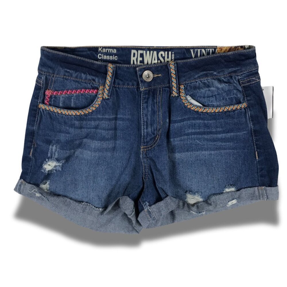 REWASH Distressed Embroidered Denim Jean Shorts NWT 11/30
